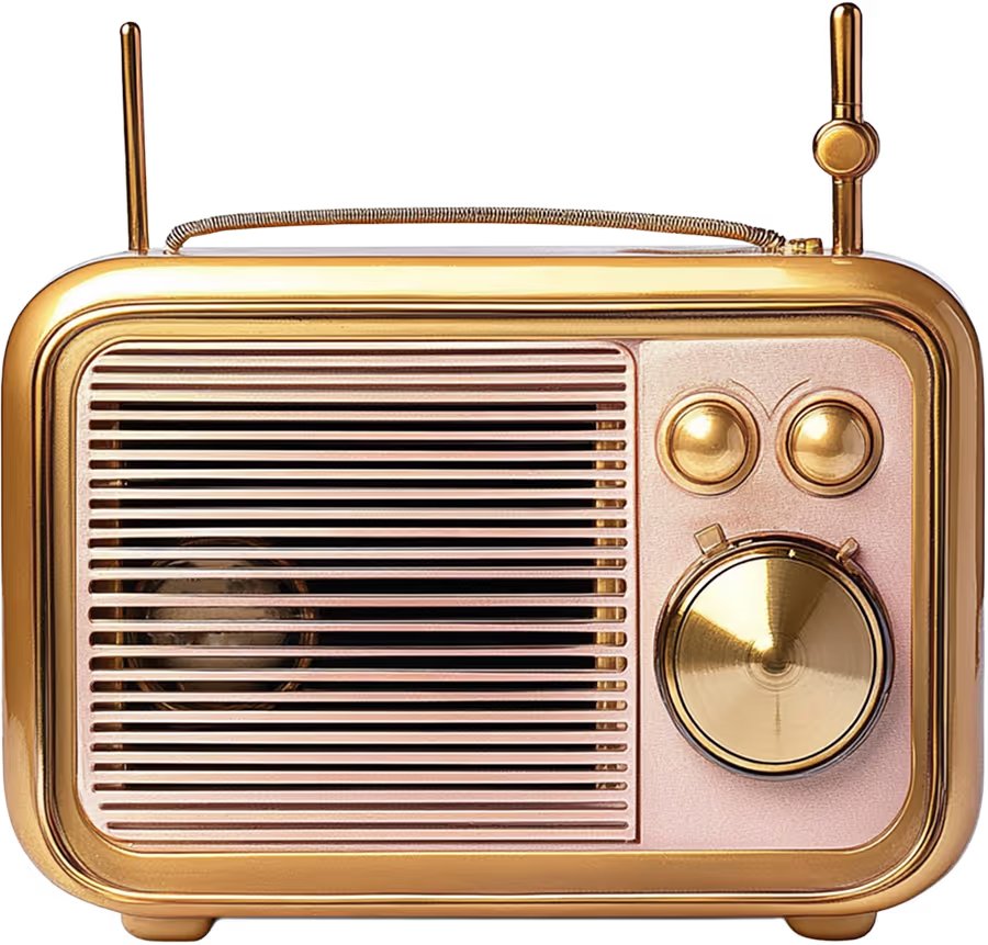 Gold figurine of a radio.